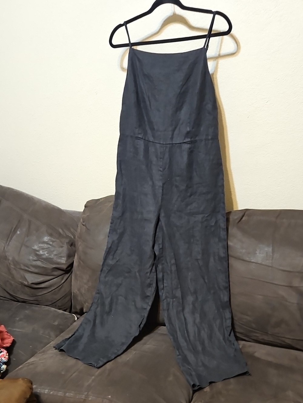 H&M Charcoal Gray Wide-Leg Linen Jumpsuit with Spaghetti Straps